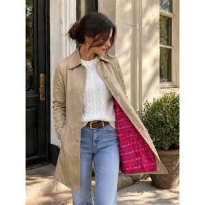 Coach Beige Coat Minimalist A Line Car Coat Pink Signature Lining XS